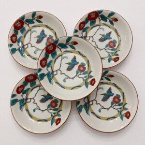 Vintage Japanese Kutani-Style Handpainted Porcelain Plates 6" Set of 5